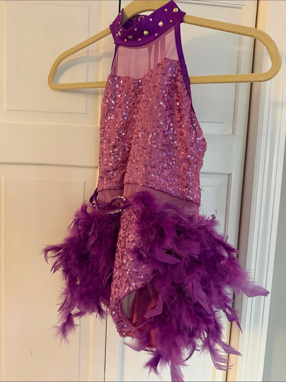 Weissman Purple Sequin Feather Halter Dress